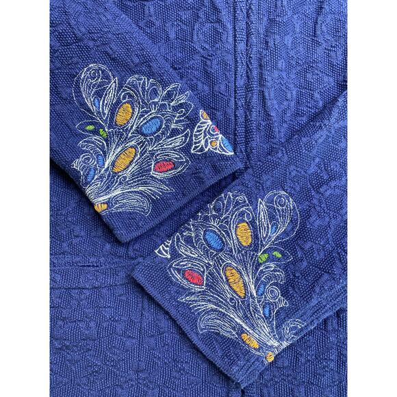 Ivko Embroidered Jacket Cardigan Size 40 L Zip Front Pockets Neckless Pattern - Picture 3 of 11